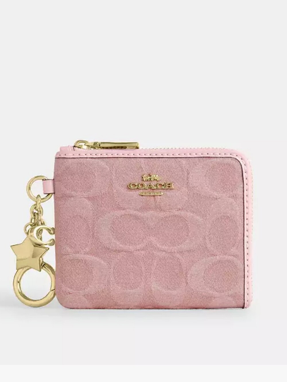 NWOT Coach Small Signature Denim Corner Zip Wallet with Charms